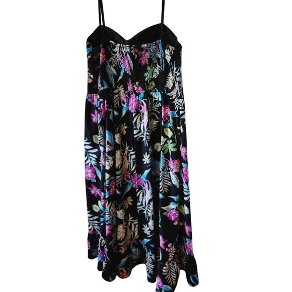 Chance Destiny Medium Black Tropical Spaghetti Strap Dress Neon Ruffle - Picture 2 of 11